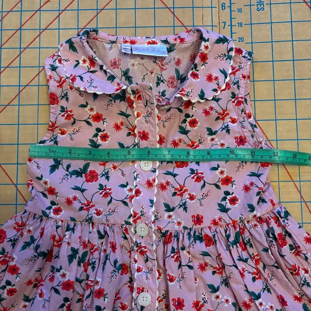 Rachel Riley Girls 6Y Pink Floral Cotton Dress Peter Pan Collar - Picture 4 of 6